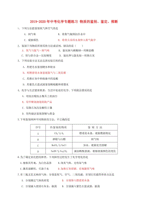 2019-2020年中考化學專題練習 物質(zhì)的鑒別、鑒定、推斷.doc