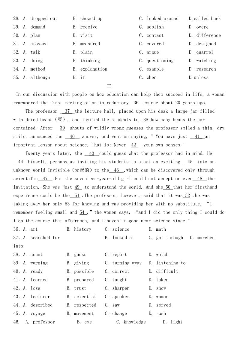 2019-2020年高考英语二轮复习 完型专练议论文（1）.doc_第2页