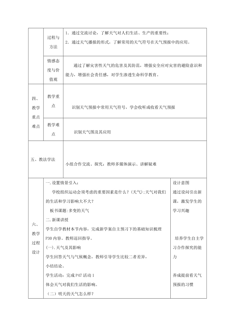 2019-2020年七年级地理上册3.1多变的天气同课异构教案2(新版)新人教版.doc_第2页