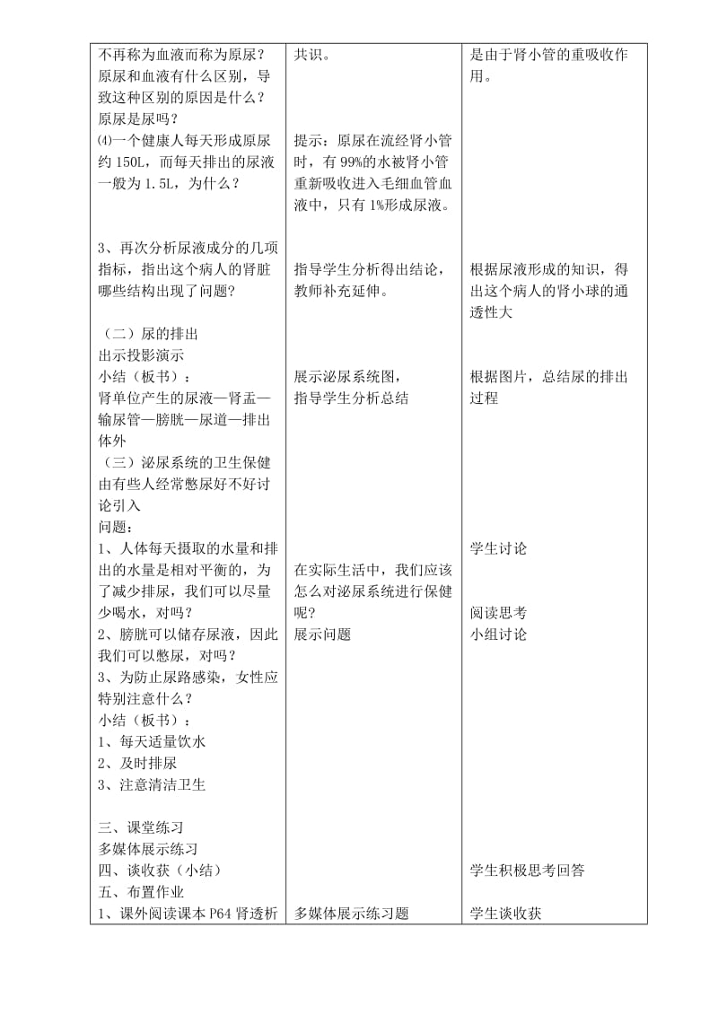 2019-2020年七年级生物下册 11.2 尿的形成和排出教案 北师大版.doc_第3页