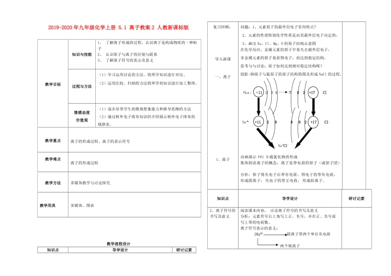 2019-2020年九年级化学上册 5.1 离子教案2 人教新课标版.doc_第1页