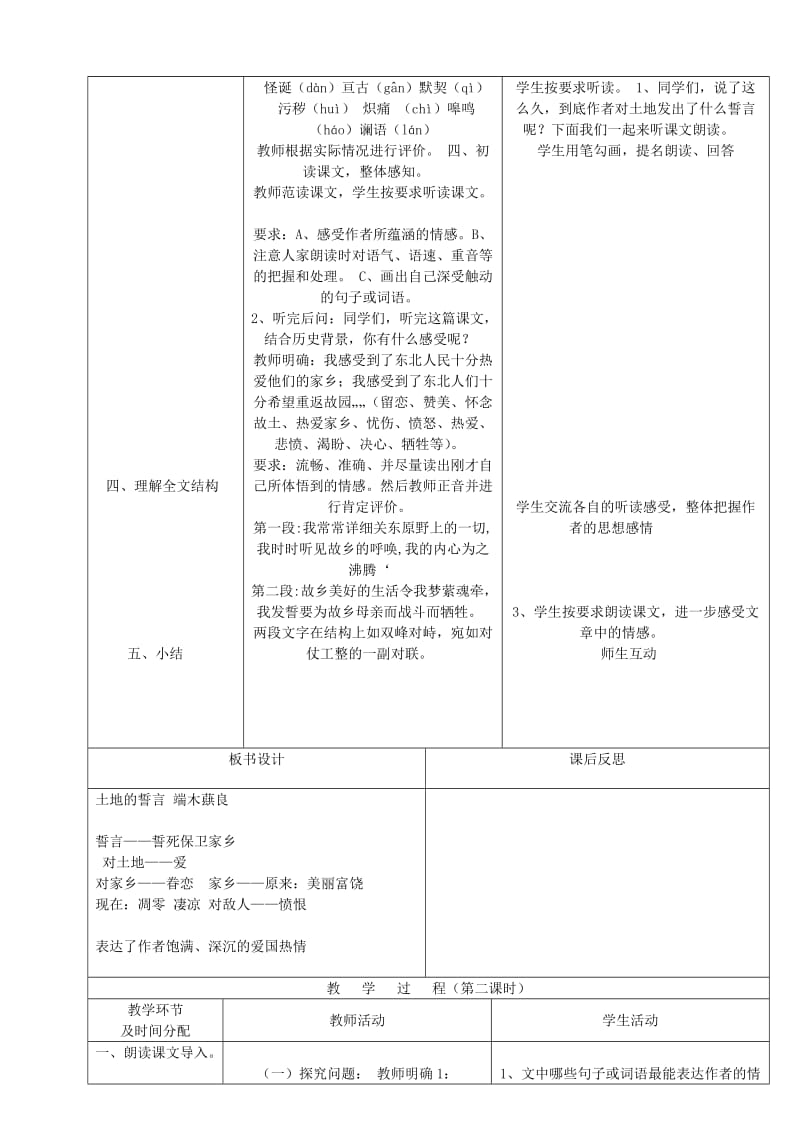 2019-2020年七年级语文下册 9 土地的誓言教案 新人教版(I).doc_第2页