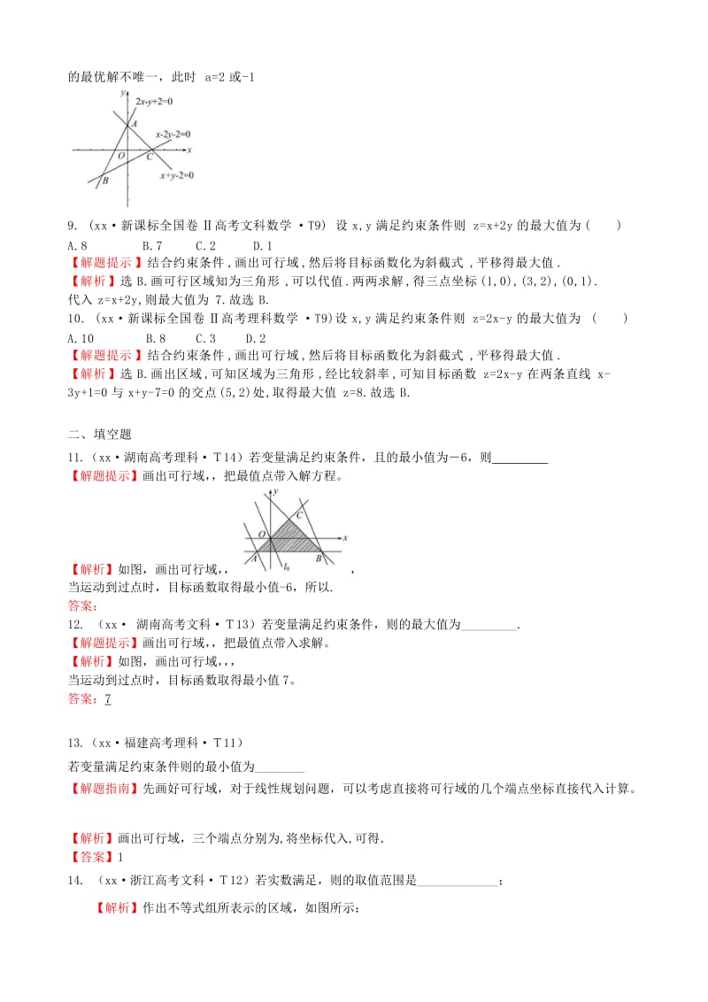 2019年高考数学 考点汇总 考点27 二元一次不等式（组）与简单的线性规划问题（含解析）.doc_第3页