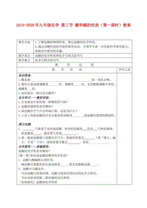 2019-2020年九年級化學 第三節(jié) 酸和堿的性質(zhì)（第一課時）教案.doc