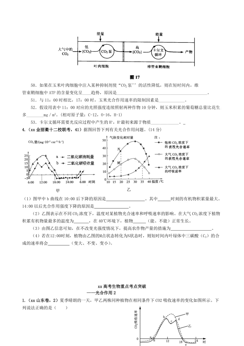 2019-2020年高考生物重点考点突破 光合作用与细胞呼吸.doc_第2页