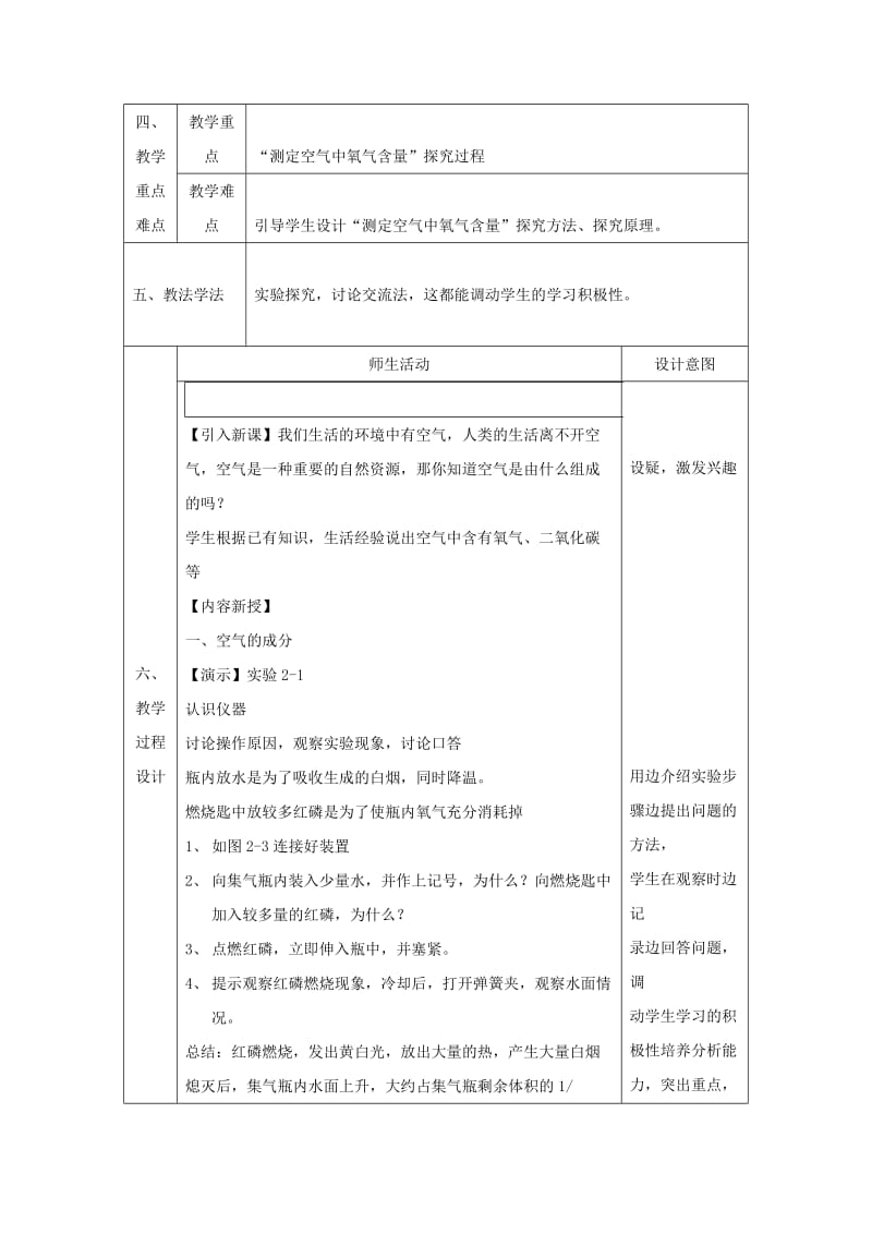 2019-2020年九年级化学上册 2.1 空气的成分（第1课时）教案 （新版）粤教版.doc_第2页