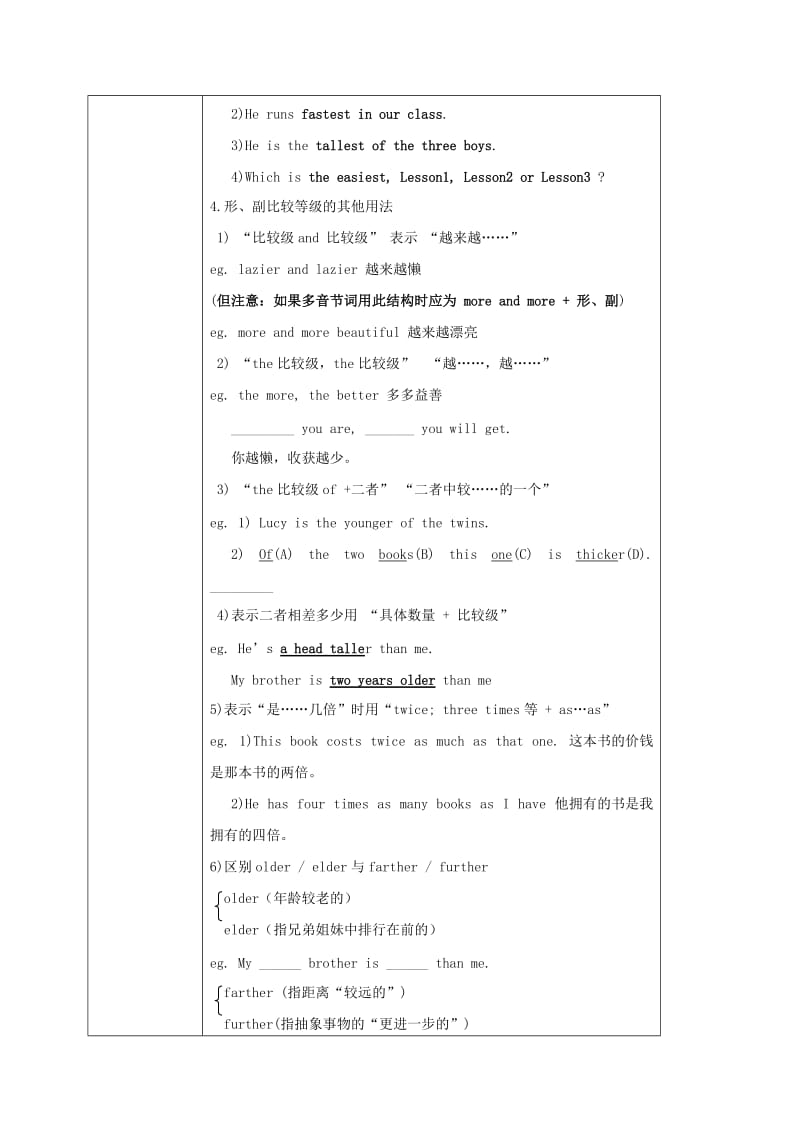 2019-2020年中考英语专题复习 形容词、副词教学案（无答案）.doc_第2页