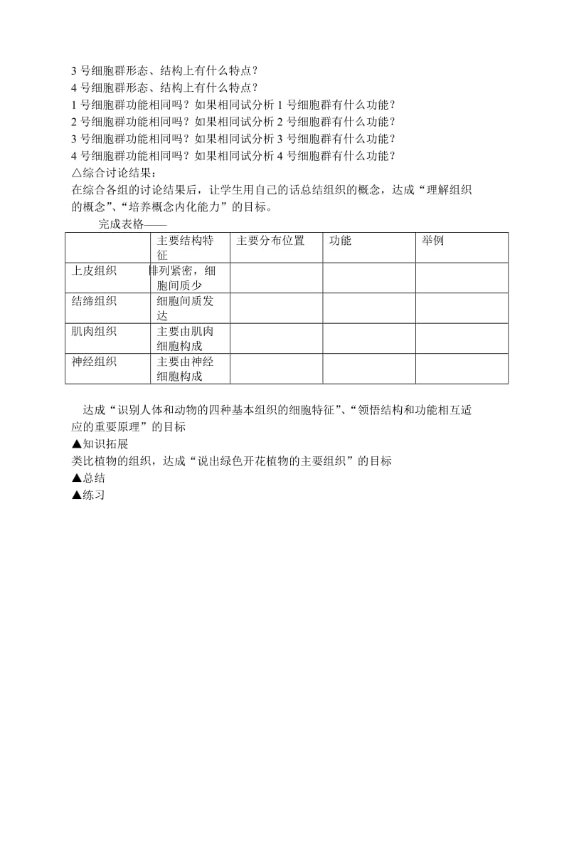 2019-2020年七年级生物上册 第4章第1节 细胞分化形成组织教案 北师大版.doc_第2页