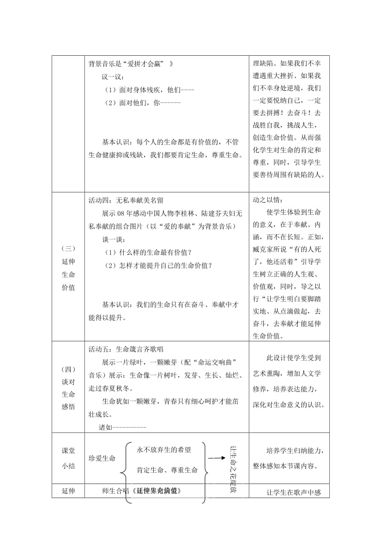 2019-2020年七年级政治上册 第三课 珍爱生命第三框《让生命之花绽放》说课 人教新目标版.doc_第3页