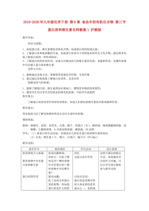 2019-2020年九年級化學(xué)下冊 第8章 食品中的有機化合物 第三節(jié) 蛋白質(zhì)和維生素名師教案1 滬教版.doc