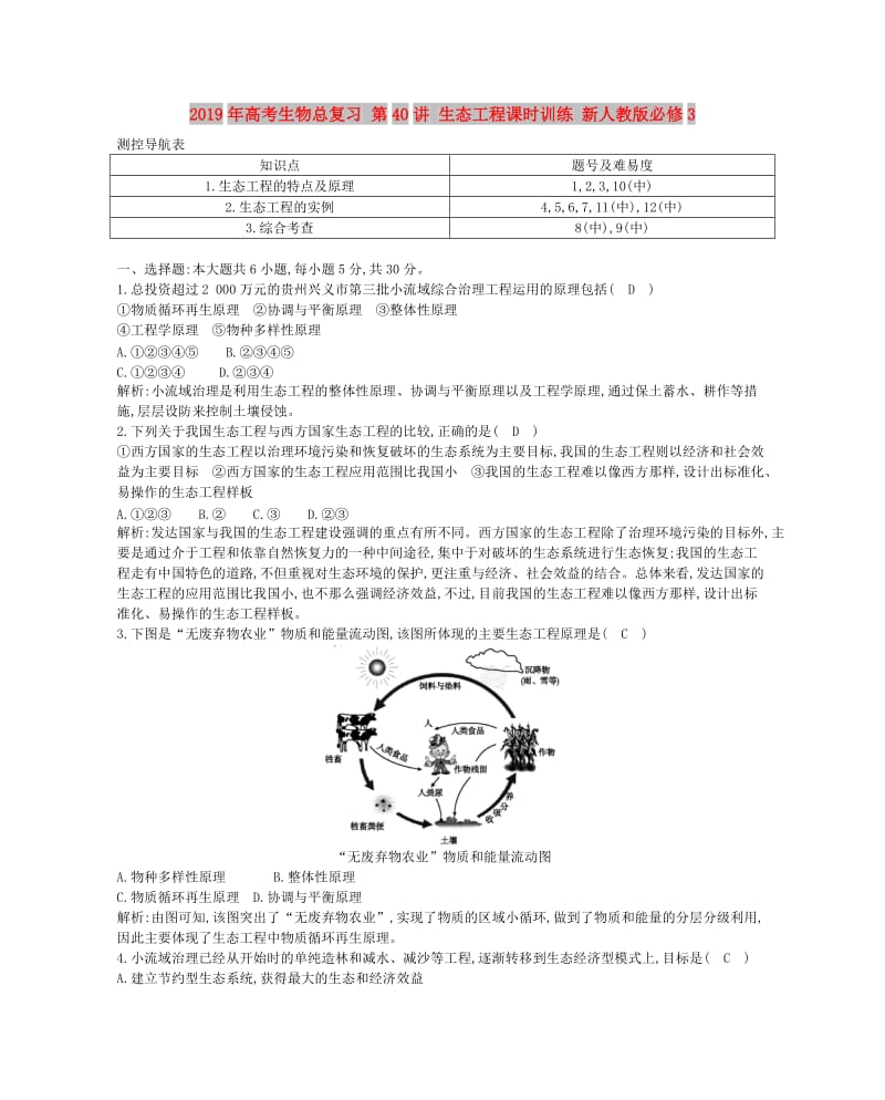 2019年高考生物总复习 第40讲 生态工程课时训练 新人教版必修3.doc_第1页