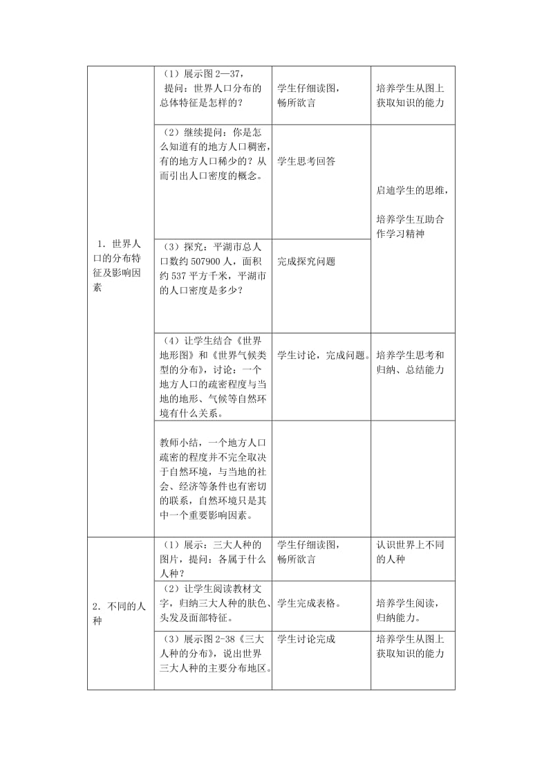 2019-2020年七年级历史与社会上册 第三课 第一框《人口与人种》教学设计 人教版.doc_第2页