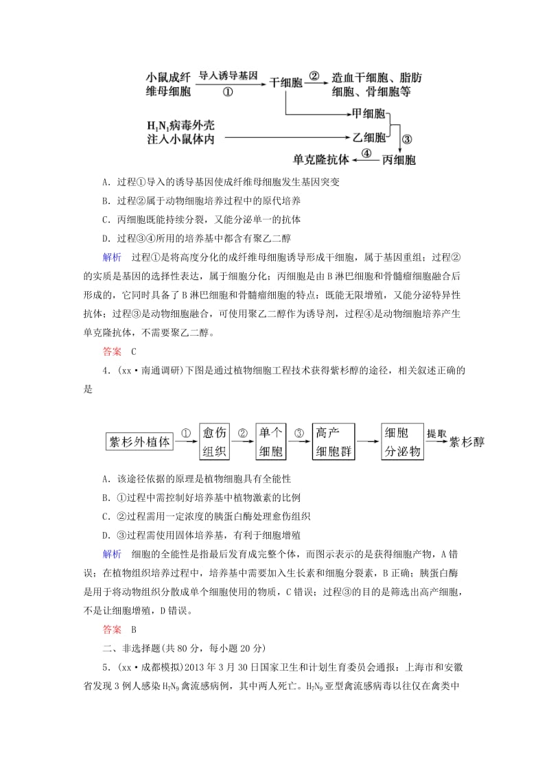 2019-2020年高考生物一轮总复习 专题二 细胞工程（克隆技术）限时检测（选修3）.doc_第2页