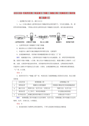 2019-2020年高考生物一輪總復習 專題二 細胞工程（克隆技術(shù)）限時檢測（選修3）.doc