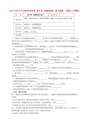 2019-2020年九年級(jí)化學(xué)全冊(cè) 第6章《溶解現(xiàn)象》復(fù)習(xí)教案 （新版）滬教版.doc