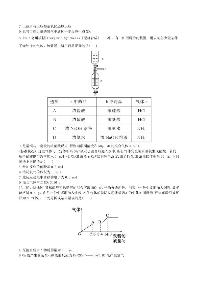 2019年高考化学一轮复习 第4章 第4节 氮及其重要化合物课时提升作业（含解析）新人教版.doc_第2页