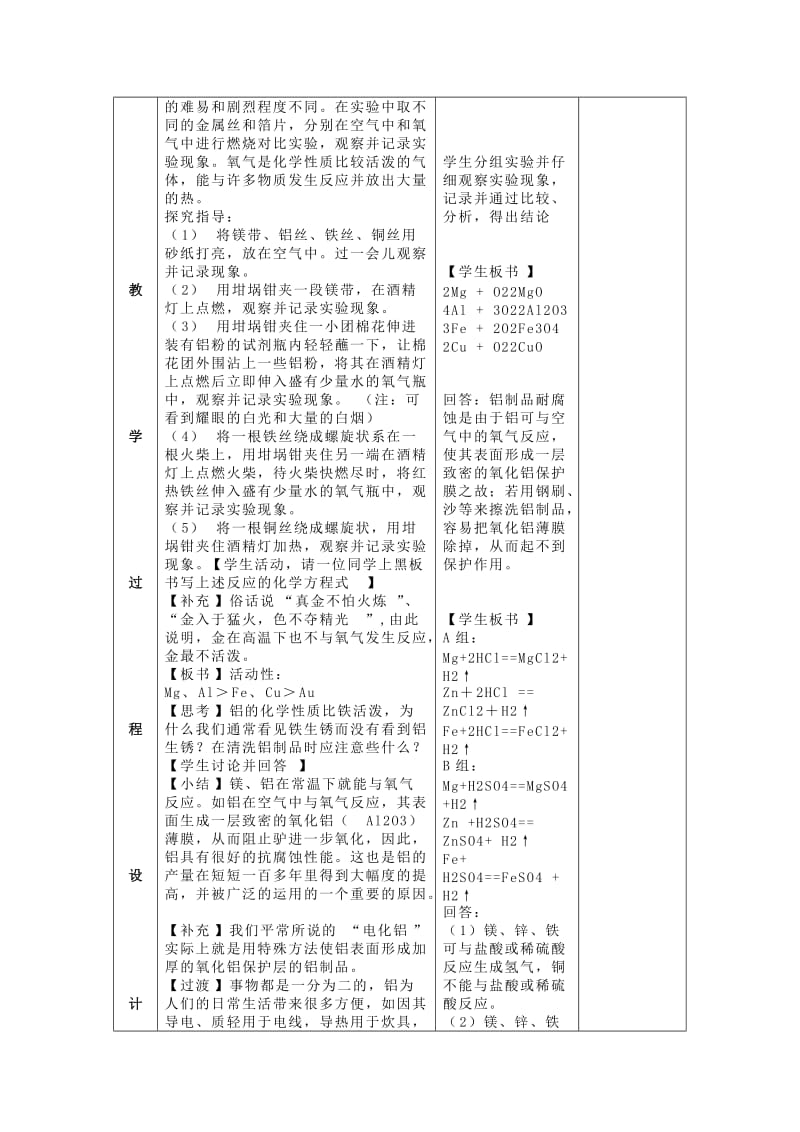 2019-2020年九年级化学下册 8.2 金属的化学性质教案 （新版）新人教版 (I).doc_第2页