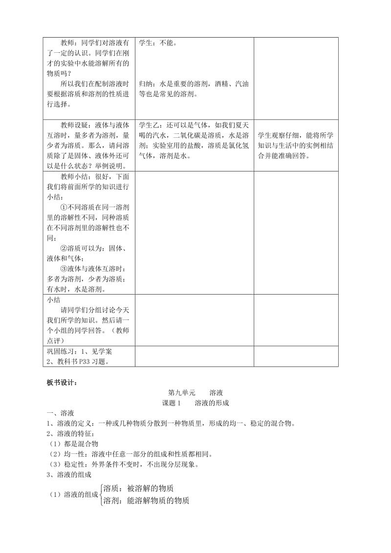 2019-2020年九年级化学 《溶液的形成》教学设计.doc_第3页