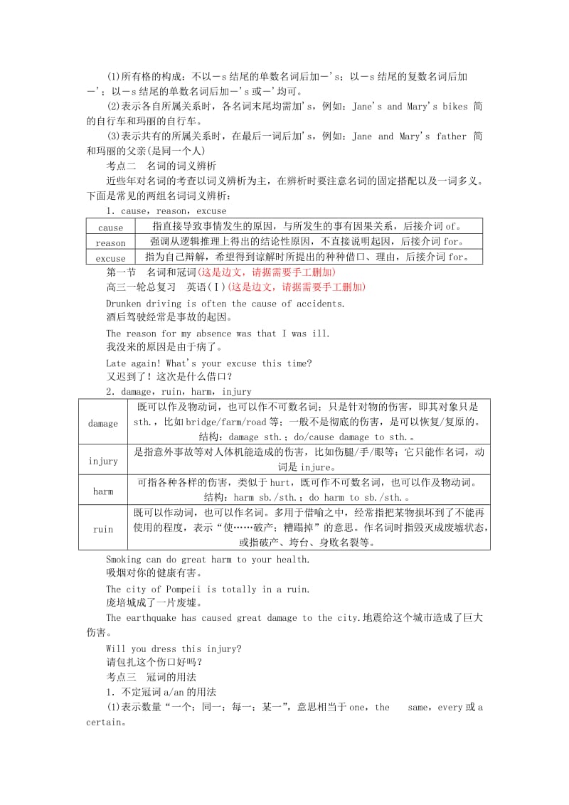 2019年高考英语一轮总复习 语法专项突破 考点精讲 第一节 名词和冠词.doc_第2页