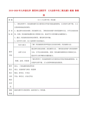 2019-2020年九年級化學(xué) 第四單元第四節(jié) 《大自然中的二氧化碳》教案 魯教版.doc