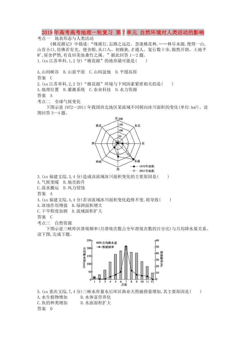 2019年高考高考地理一轮复习 第7单元 自然环境对人类活动的影响.doc_第1页