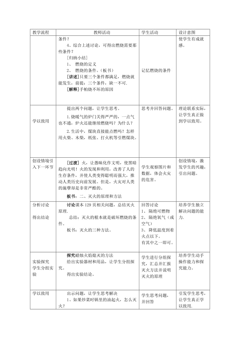 2019-2020年九年级化学上册 第七单元 课题1 燃烧和灭火教学设计 （新版）新人教版.doc_第2页