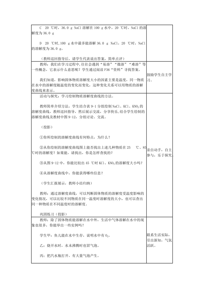 2019-2020年九年级化学下册 第九单元 溶液 课题2 溶解度（第二课时）教案 新人教版.doc_第3页