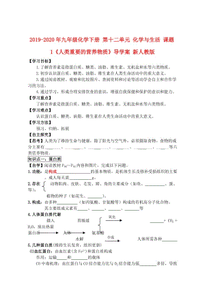 2019-2020年九年級(jí)化學(xué)下冊(cè) 第十二單元 化學(xué)與生活 課題1《人類重要的營(yíng)養(yǎng)物質(zhì)》導(dǎo)學(xué)案 新人教版.doc