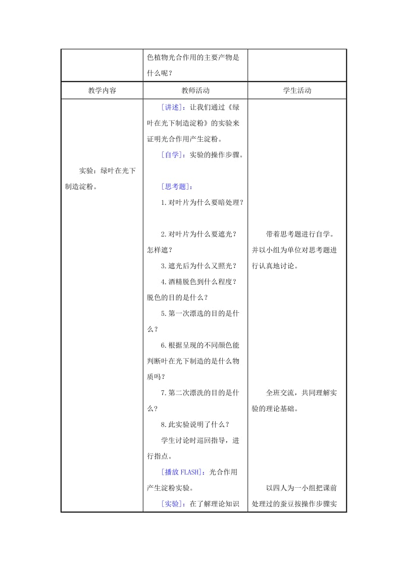 2019-2020年七年级生物上册 第6章第3节植物光合作用的实质教案 苏教版.doc_第2页