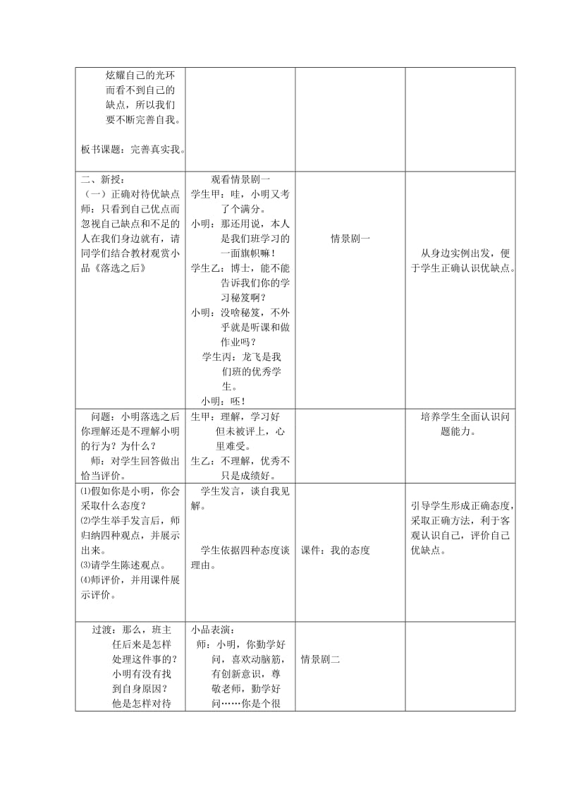 2019-2020年七年级政治上册 第一单元 正确认识自我 第四课 我的自画像 第三课 完善真实的我教案 陕教版.doc_第3页