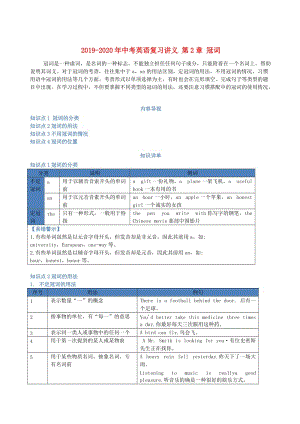 2019-2020年中考英語復(fù)習(xí)講義 第2章 冠詞.doc