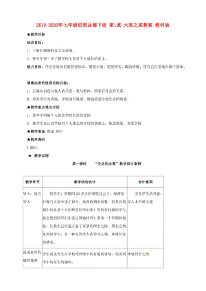 2019-2020年七年級(jí)思想品德下冊(cè) 第1課 大家之家教案 教科版.doc