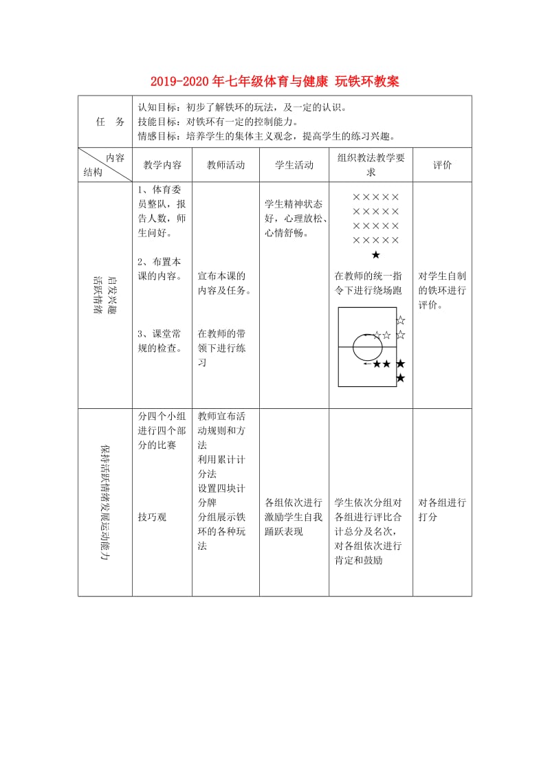 2019-2020年七年级体育与健康 玩铁环教案.doc_第1页