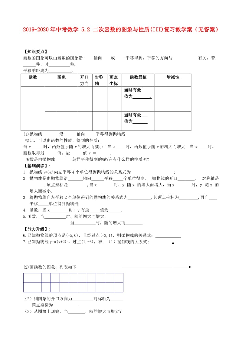 2019-2020年中考数学 5.2 二次函数的图象与性质(III)复习教学案（无答案）.doc_第1页