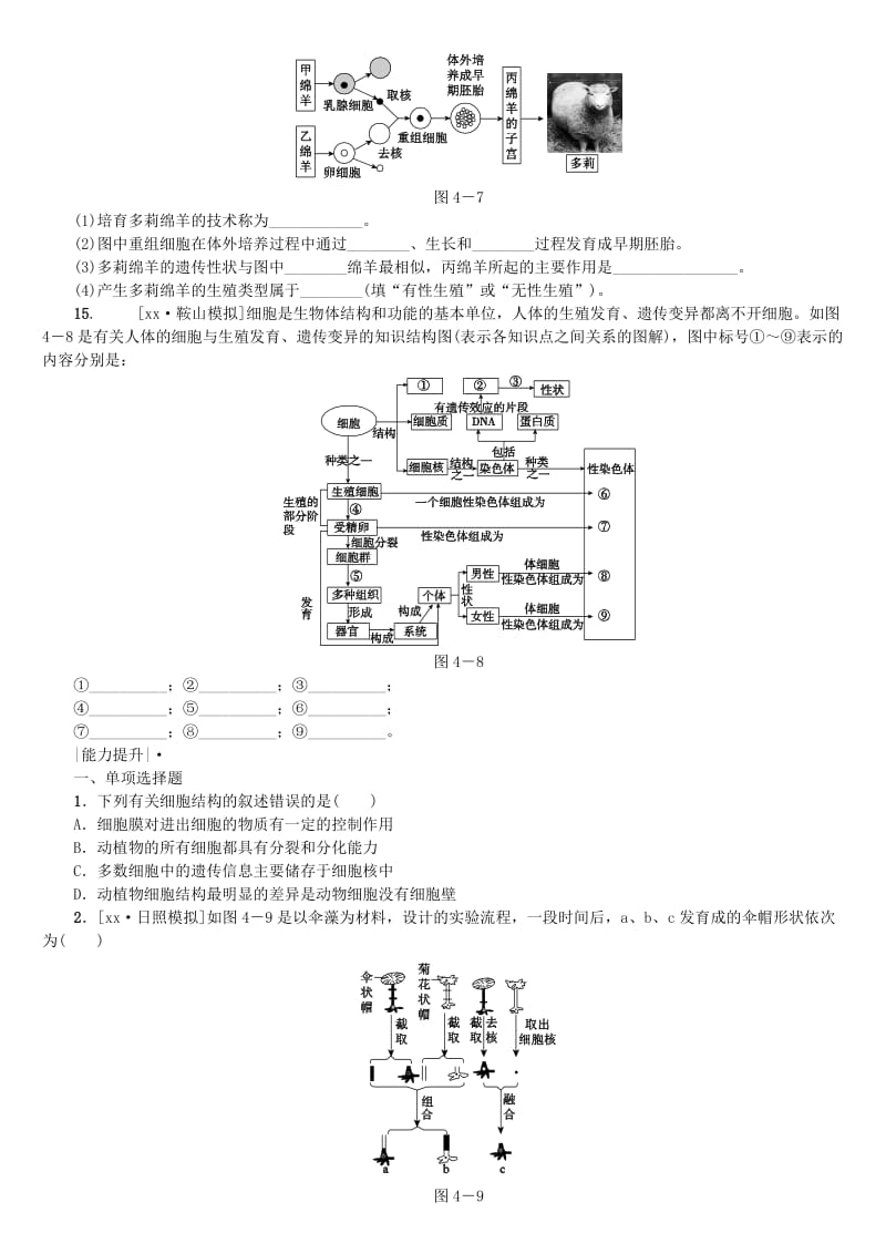 2019-2020年中考生物 第二单元 生物体的结构层次 第4课时 细胞是生命活动的基本单位课时作业.doc_第3页