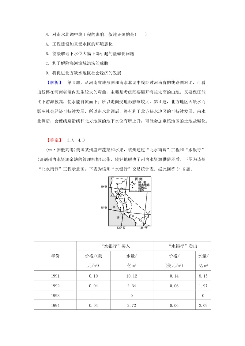 2019年高考地理一轮复习 第11单元 第3讲 资源的跨区域调配 以南水北调为例课时限时检测 鲁教版.doc_第2页