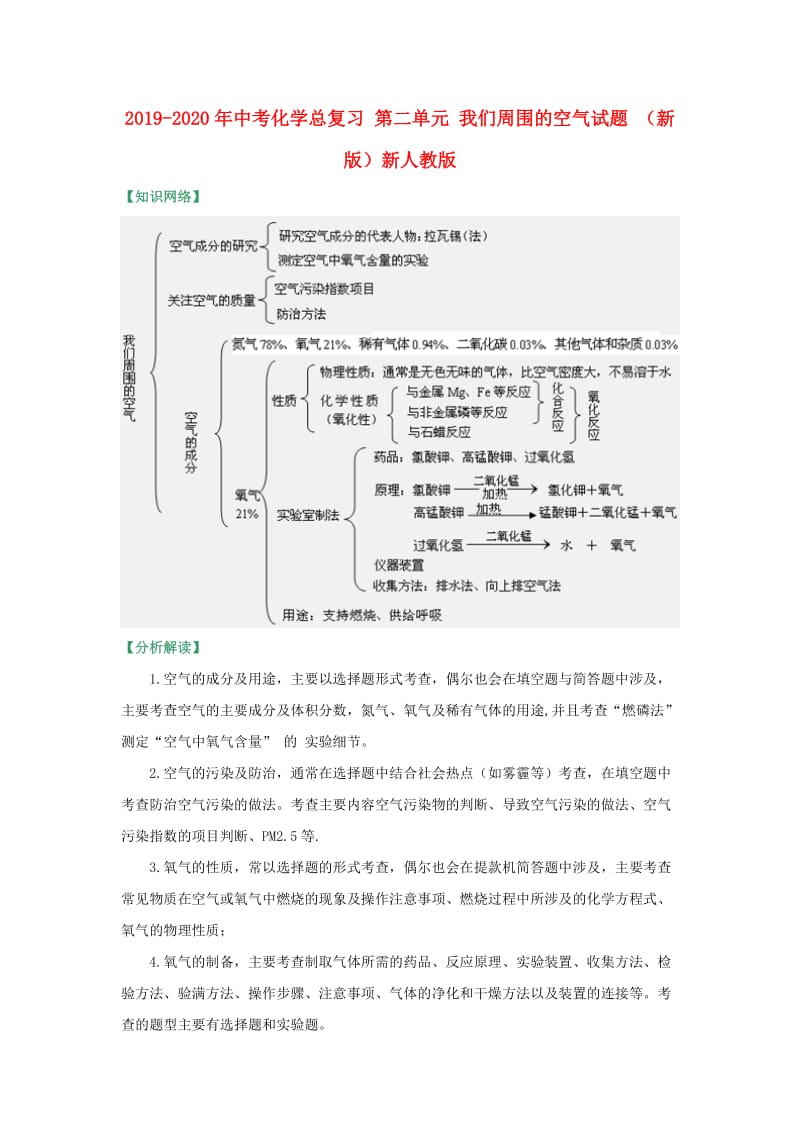 2019-2020年中考化学总复习 第二单元 我们周围的空气试题 （新版）新人教版.doc_第1页