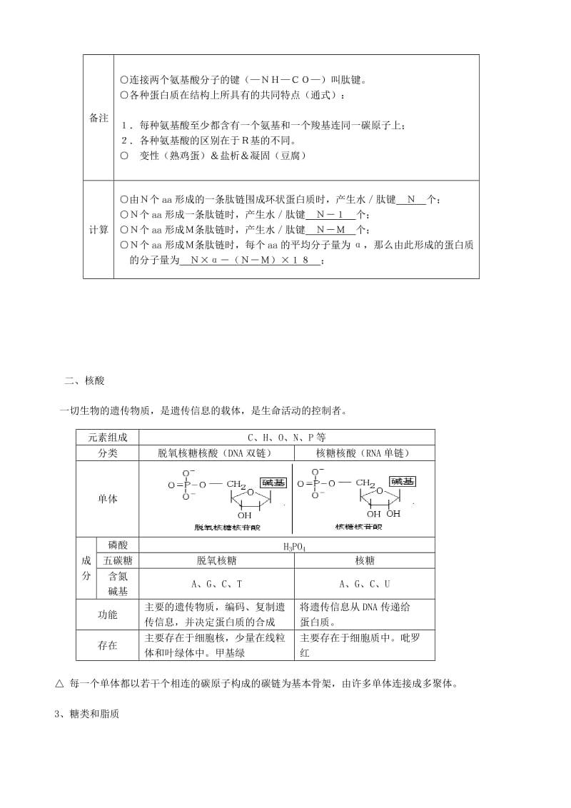 2019-2020年高考生物二轮复习 专题一 细胞的分子与组成结构.doc_第3页