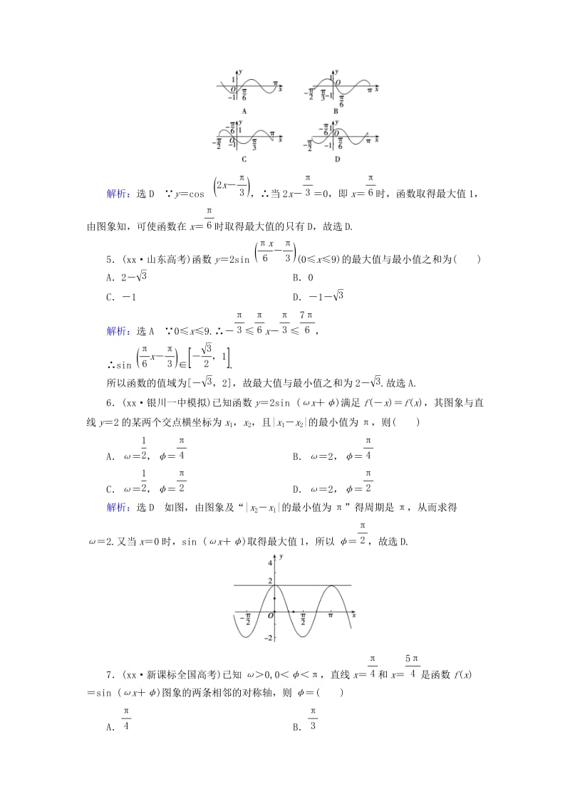 2019年高考数学总复习 第4章 第3节 三角函数的图象和性质课时跟踪检测 理（含解析）新人教版.doc_第2页