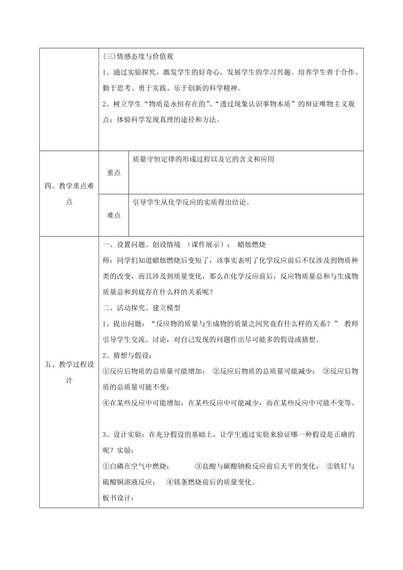 2019-2020年九年级化学上册4.3质量守恒定律教案新版粤教版.doc_第2页