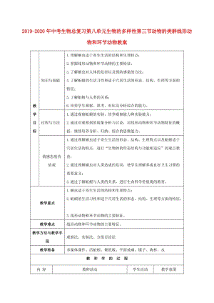 2019-2020年中考生物總復習第八單元生物的多樣性第三節(jié)動物的類群線形動物和環(huán)節(jié)動物教案.doc