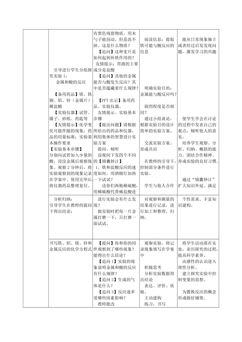 2019-2020年九年级化学下册 第八单元 课题2 金属的化学性质教案 （新版）新人教版 (I).doc_第3页