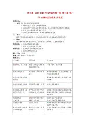 2019-2020年七年級(jí)生物下冊(cè) 第十章 第一節(jié) 血液和血型教案 蘇教版.doc