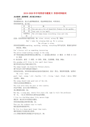 2019-2020年中考英語(yǔ)專(zhuān)題復(fù)習(xí) 形容詞和副詞.doc