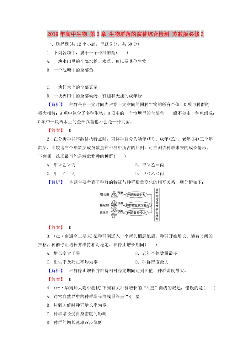 2019年高中生物 第3章 生物群落的演替综合检测 苏教版必修3.doc_第1页