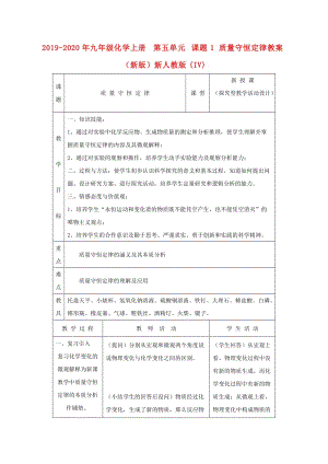 2019-2020年九年級(jí)化學(xué)上冊(cè) 第五單元 課題1 質(zhì)量守恒定律教案 （新版）新人教版(IV).doc