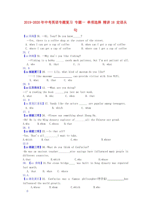 2019-2020年中考英語(yǔ)專題復(fù)習(xí) 專題一 單項(xiàng)選擇 精講18 定語(yǔ)從句.doc