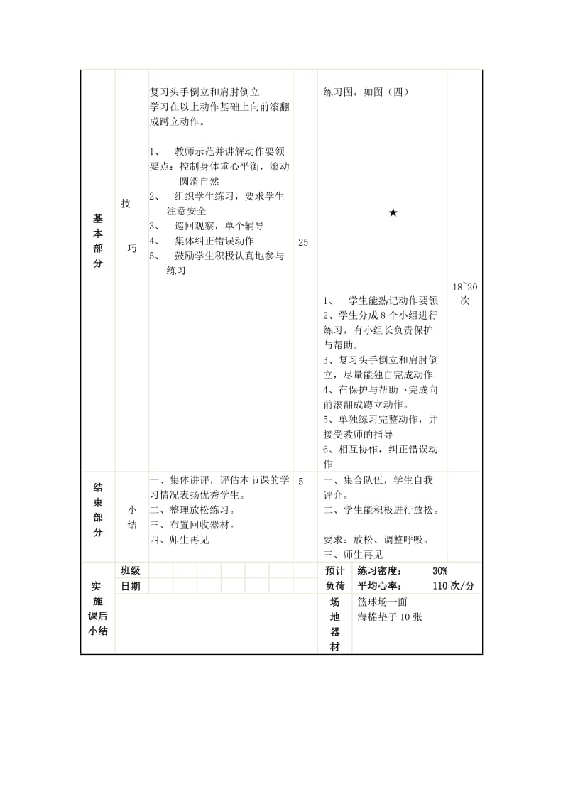 2019-2020年九年级体育 头手倒立向前滚翻成蹲立(男)教案.doc_第3页