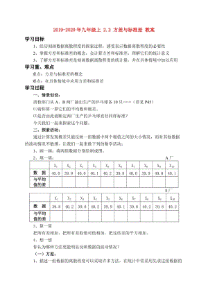 2019-2020年九年級上 2.2 方差與標準差 教案.doc