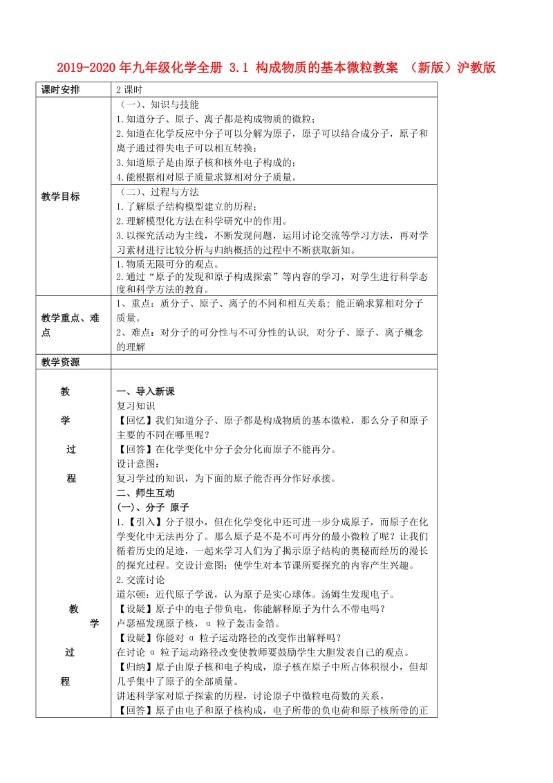 2019-2020年九年级化学全册 3.1 构成物质的基本微粒教案 （新版）沪教版.doc_第1页